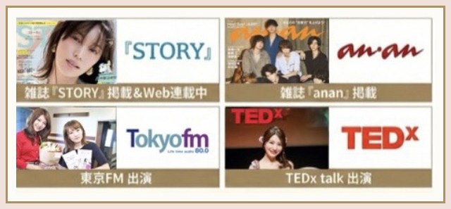 メディア掲載実績：STORY・anan・TokyoFM・TEDx
